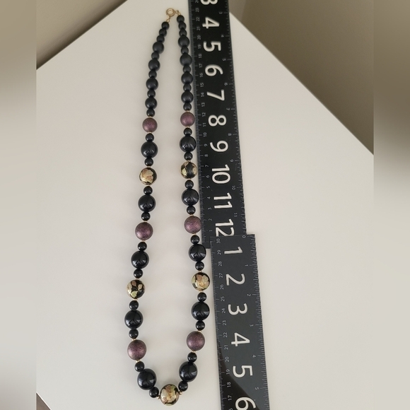 Vintage Necklace Handpainted Japan Black Purple Floral Necklace #581 - Picture 10 of 12